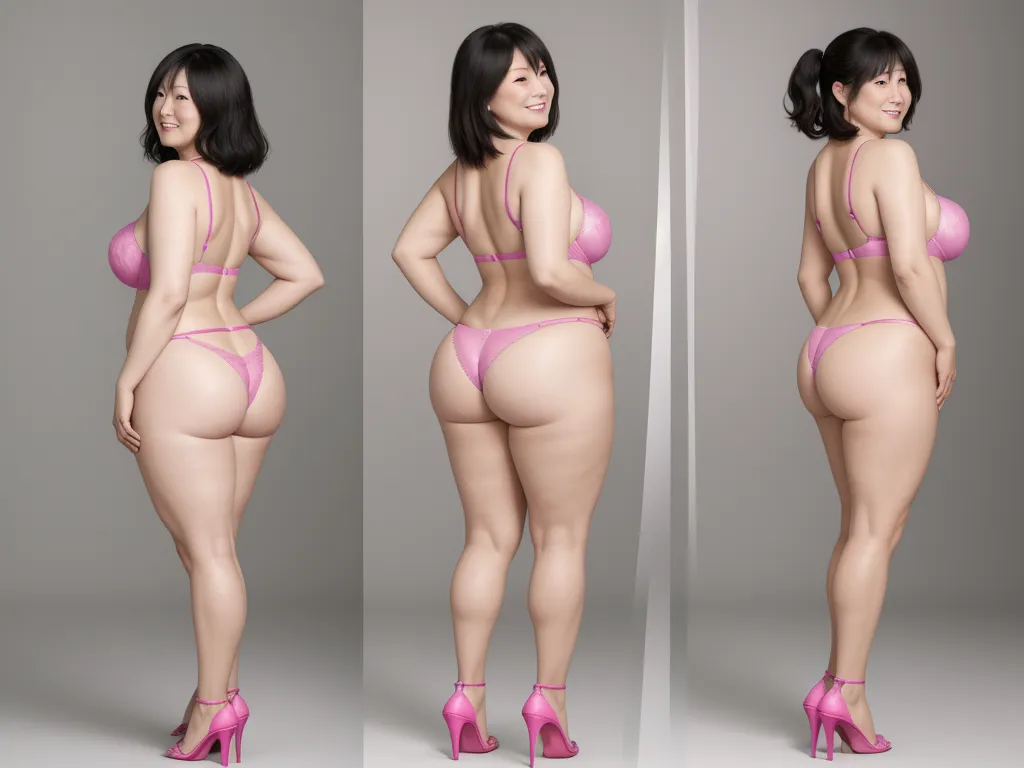 ai-generated images - a woman in a pink bikini posing for a picture with her butt exposed and her butt showing, and the bottom of her panties showing, by Terada Katsuya