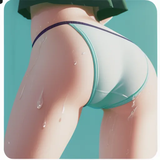 a woman in a bikini bottom with water splashing on her butt and her panties down and her panties down, by Toei Animations