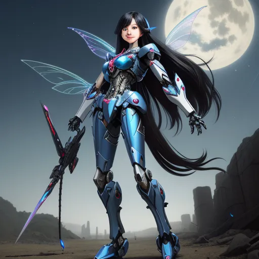 4k resolution converter picture - a woman in a futuristic suit holding a sword and a sword in her hand with a full moon in the background, by Terada Katsuya