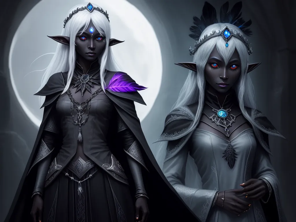 ai image creator: 1 solo female drow elf, one-eyed, black skin,