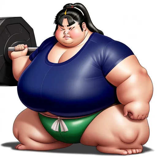 a fat woman lifting a barbell with a weight scale in her hand and a weight scale in her other hand, by Rumiko Takahashi