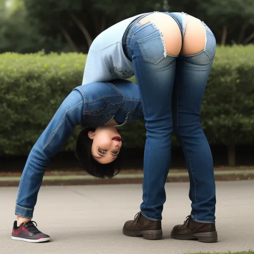 convert photo to 4k online - a woman bending over on her head while standing on her head with her hands on her hips and her head on her head, by Sailor Moon