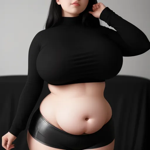 complete image ai - a woman in a black top and black panties posing for a picture with her butt exposed and her hand on her head, by Terada Katsuya