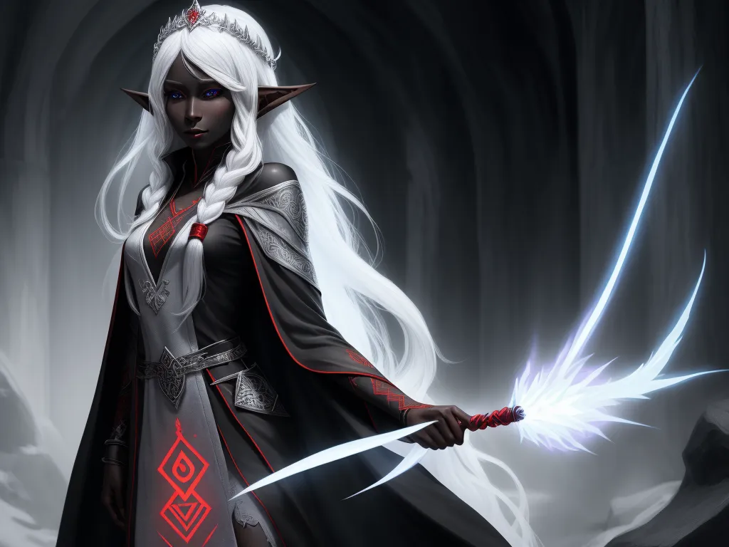 how to increase picture resolution - a woman with white hair and a white wig holding a sword and wearing a white and black outfit with red accents, by Lois van Baarle
