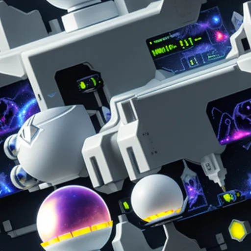free online upscaler - a futuristic space station with a large monitor and a small robot in the center of it, and a small space station with a large monitor and a smaller one, by Toei Animations