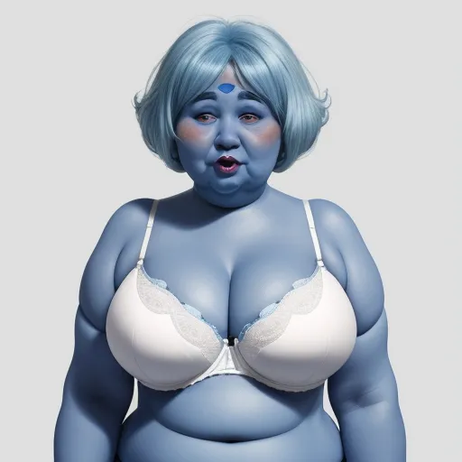 ai-generated images - a woman with blue hair and a bra is shown in a picture with a big breast and a blue wig, by Terada Katsuya