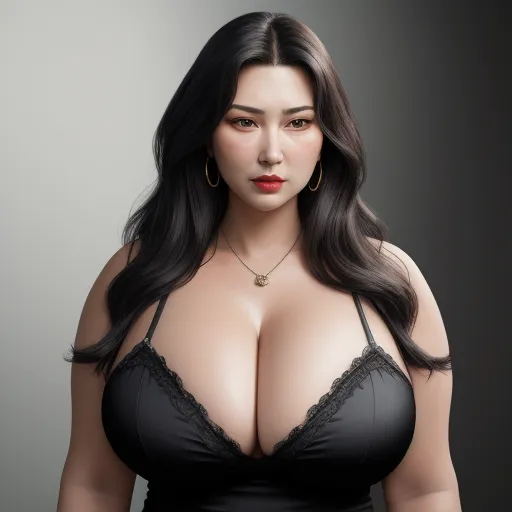 free ai text to image generator - a woman with big breast wearing a bra and black lingerie with a necklace on her neck and a necklace on her neck, by Terada Katsuya