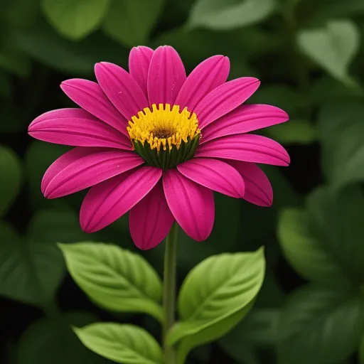 4k photo converter online - a pink flower with a yellow center surrounded by green leaves and foliages in the background, with a yellow center surrounded by green leaves, by Yoshiyuki Tomino