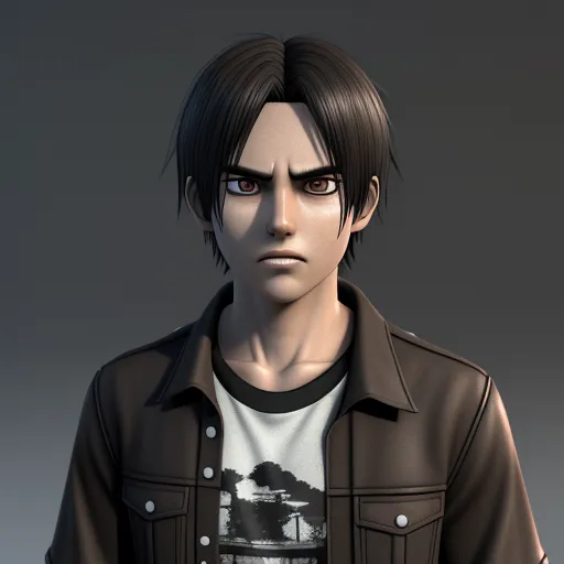 a man with a black hair and a brown shirt is staring at the camera with a serious look on his face, by NHK Animation
