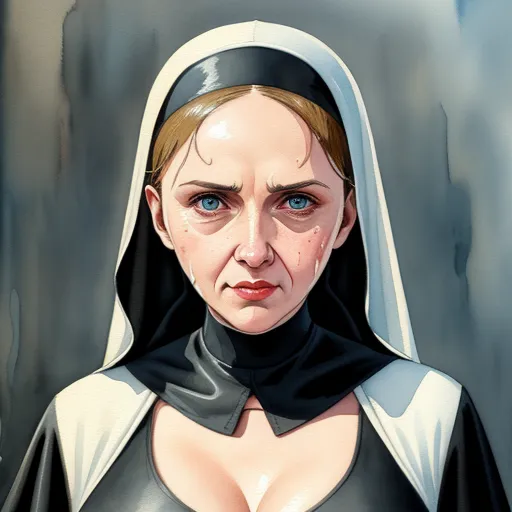advanced ai image generator - a painting of a nun holding a cross in her hand and a nun in her other hand with a cross on her chest, by Saturno Butto