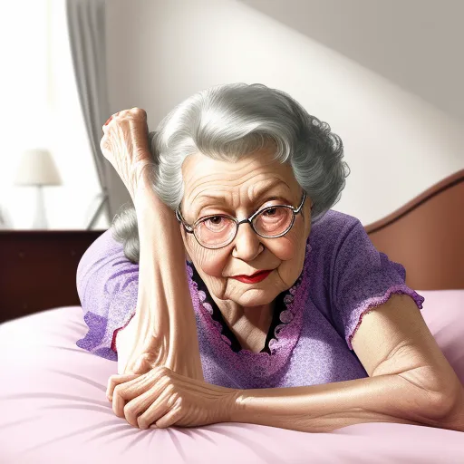 Ai Image Modifier Granny In Bed Laying On Her Back With Legs Up