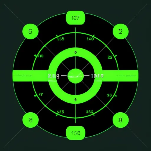 a green and black target with numbers on it and a line of numbers on the side of the target, by Toei Animations