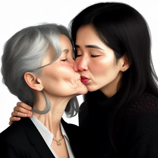 a woman kissing a woman with her face close to her face and her nose covered by a pair of glasses, by Emily Murray Paterson