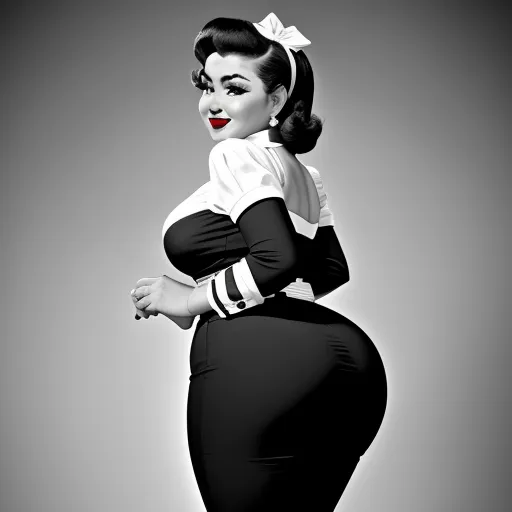 4k image - a woman in a black and white dress with a bow in her hair and a red lip on her cheek, by Billie Waters