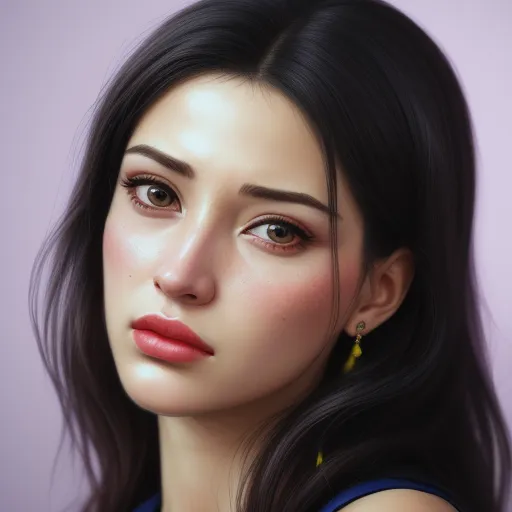 a woman with long black hair and a blue top is wearing a pair of earrings and a blue top, by Lois van Baarle