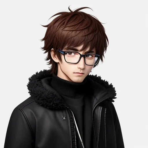 photo converter - a man with glasses and a black jacket is posing for a picture in a black outfit and black jacket, by Leiji Matsumoto