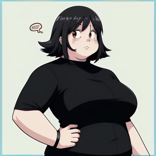 ai text to picture generator - a woman with black hair and a black shirt with a speech bubble above her head, and a thought bubble above her head, by Rumiko Takahashi