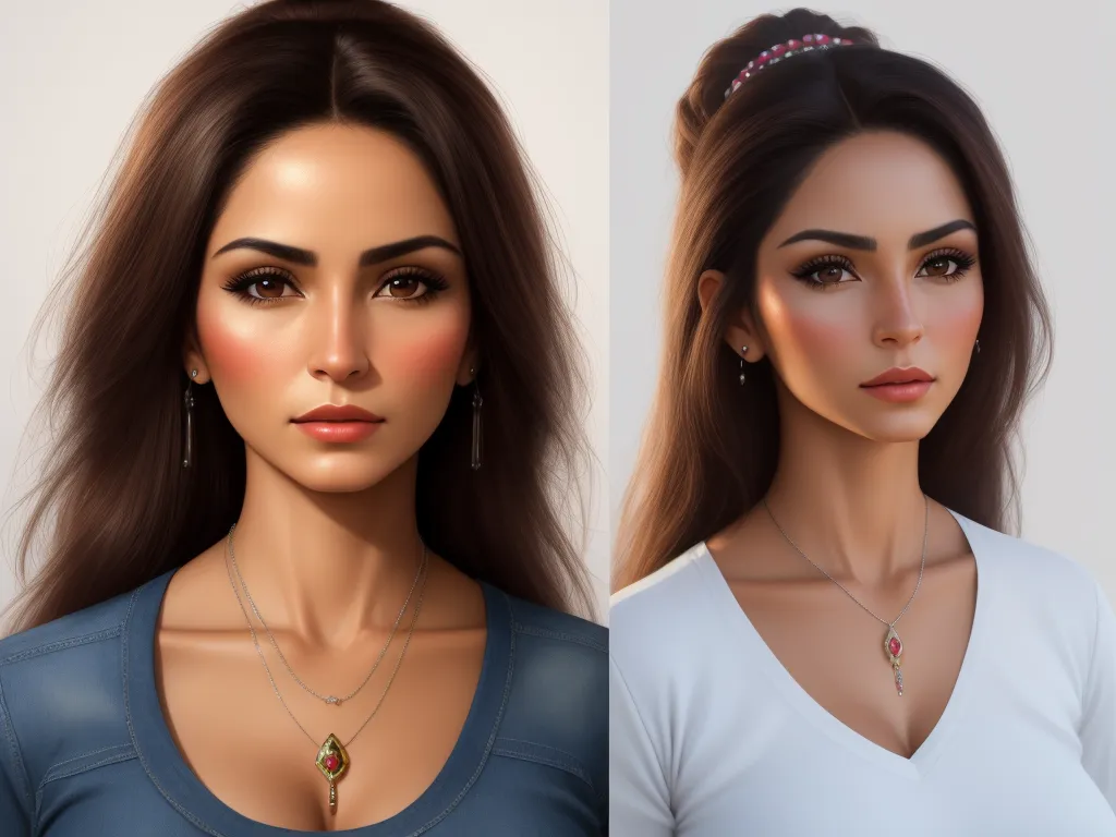 enhance image quality - a woman with long hair and a necklace on her neck and a woman with long hair and a necklace on her neck, by Lois van Baarle