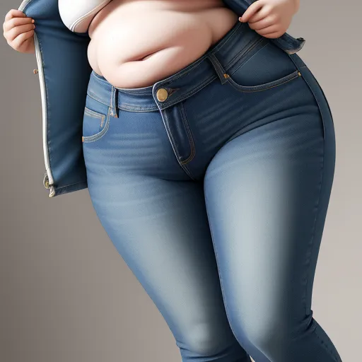 a fat woman in jeans and a white shirt is holding a blue jacket over her shoulders and a white shirt is also visible, by Fernando Botero
