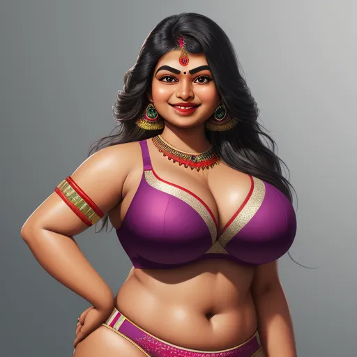 4k resolution converter picture - a woman in a bra top and skirt posing for a picture with her hands on her hips and her hands on her hips, by Raja Ravi Varma