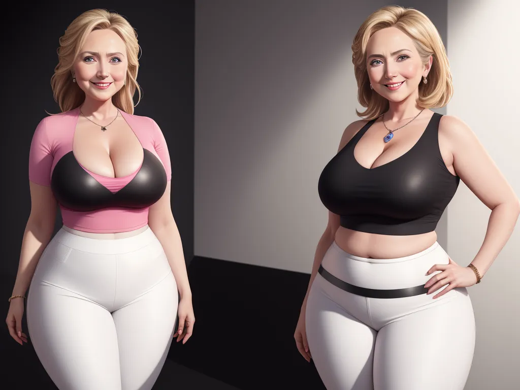 ai image generator from text - a woman in a black and pink bra and white pants poses for a picture in a black and pink bra, by Botero