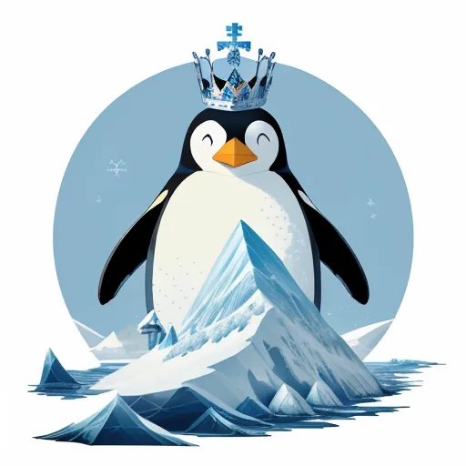 free ai photo enhancer software - a penguin with a crown on top of it's head standing on a mountain with snow and ice, by Tom Whalen