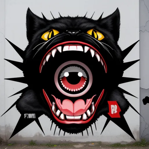 change photo resolution - a black cat with yellow eyes and a mouth full of teeth with a red and yellow eyeball in the center, by François Louis Thomas Francia