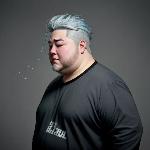 a man with a blue hair and a black shirt is blowing bubbles in the air while wearing a black shirt, by Terada Katsuya