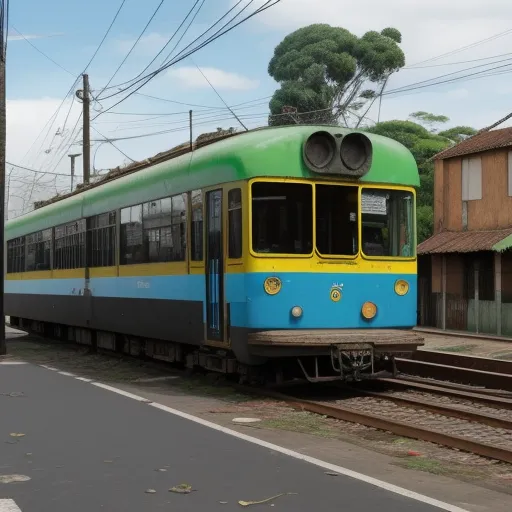 free high resolution images - a train is on the tracks near a building and a street sign that says no parking on it and a person is walking on the side of the train, by Os Gemeos