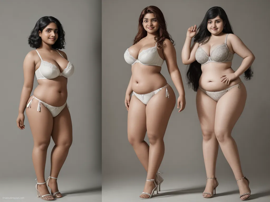 text image generator ai - a woman in a bikini posing for a picture in three different poses, both of which are very large, by Hendrik van Steenwijk I