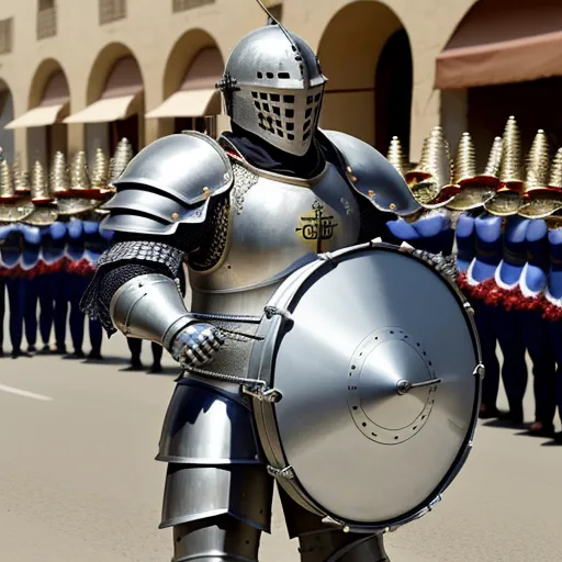 ai image upscaler armored knight playing a b drum in marching band
