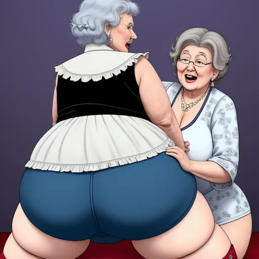 high resolution image - a cartoon of a woman in a skirt and a big butt with a big breast standing next to a woman in a skirt, by Botero