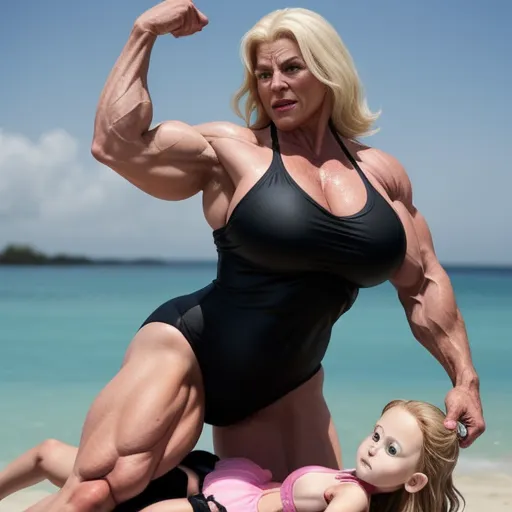 Ai Image Upscaler Gilf Huge Older Muscle Woman In Black Bikini