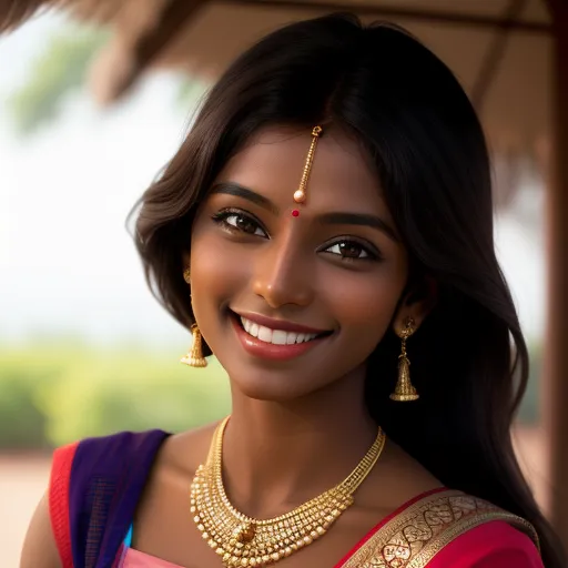 ai image upscaler: Huge dark skinned indian woman smiling happy