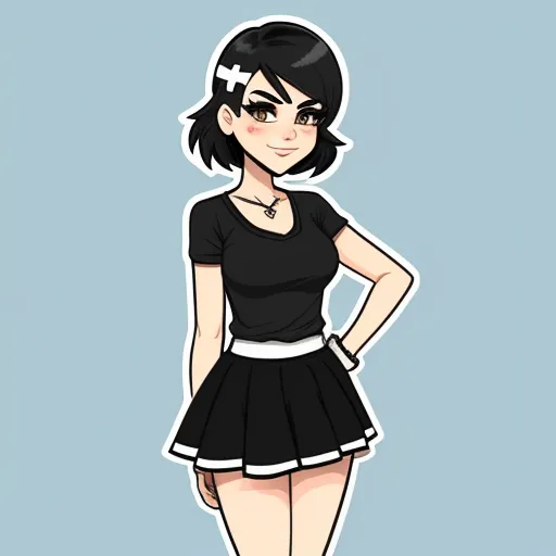ai enhance image - a cartoon girl in a black dress with a cross on her chest and a black shirt on her shoulders, by Lois van Baarle