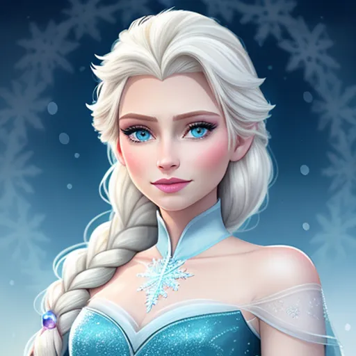 a frozen princess with a braid and blue eyes wearing a blue dress and a tiara with snow flakes, by Toei Animations