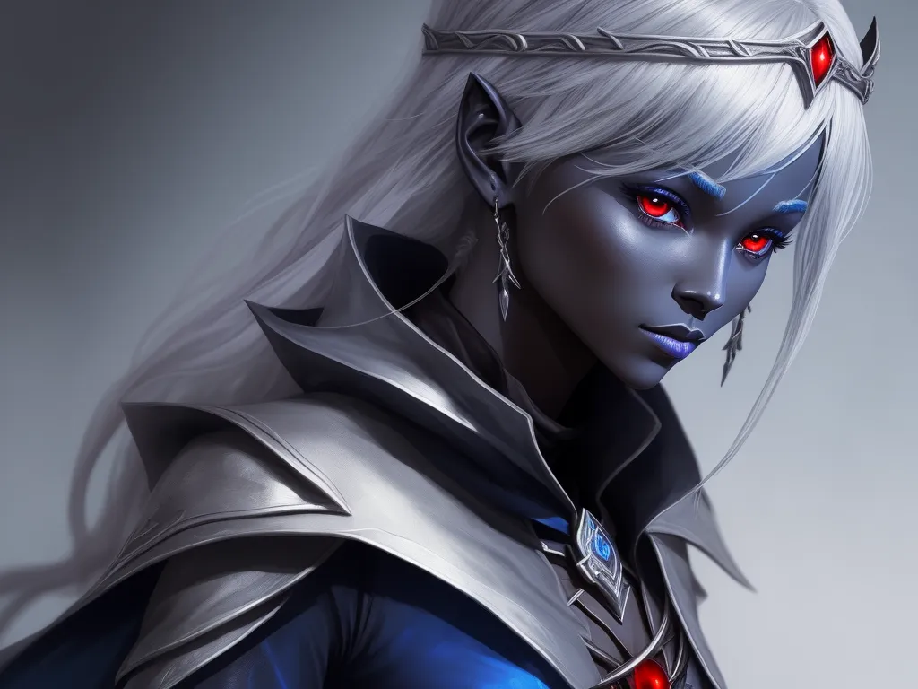 ai makes images: 1 solo female drow adventurer, red eyes, full