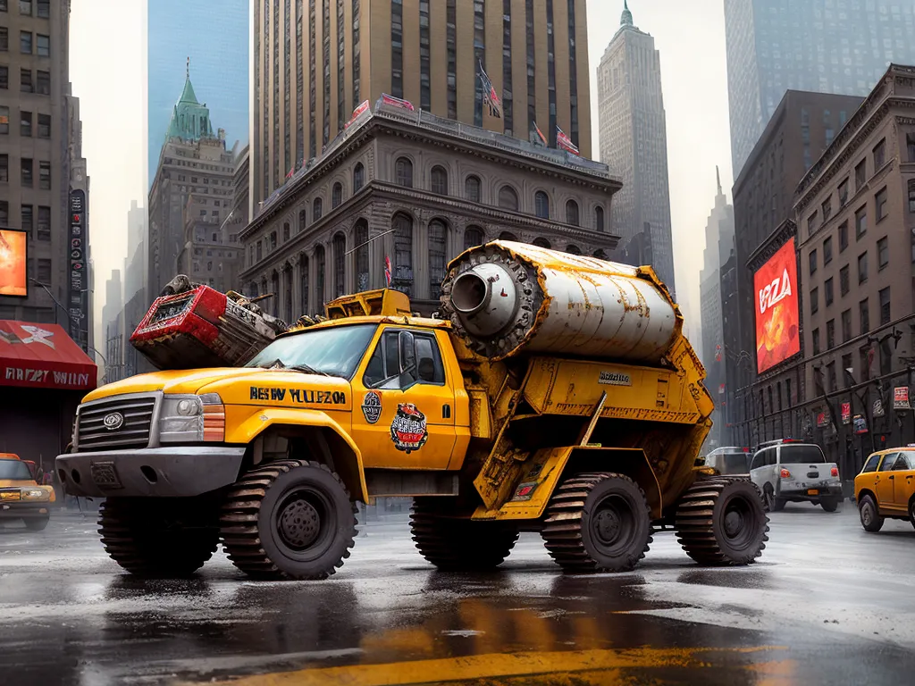 a dump truck with a large metal tank on the back of it's flatbed in a city, by Filip Hodas