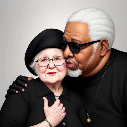 4k to 1080p photo converter - a man and woman are hugging each other while wearing black clothing and a hat and glasses, both of them are wearing black, by Ivan Albright