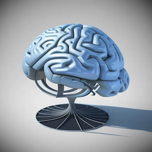 text to images ai - a computer generated image of a human brain on a stand with a shadow on the floor and a gray background, by Adam Martinakis