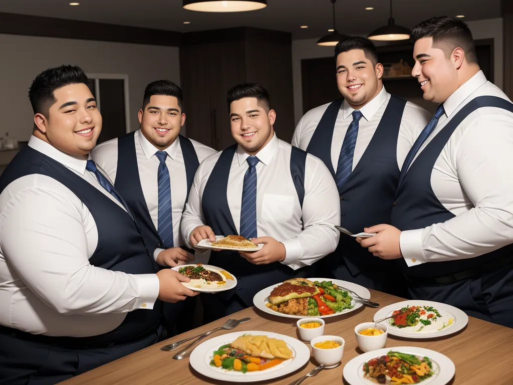 ai photo tools 3 huge obese American men, thick fat arms, dress