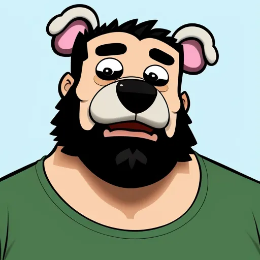 a man with a beard and a bear's head on his face is frowning at the camera man, by Hanna-Barbera