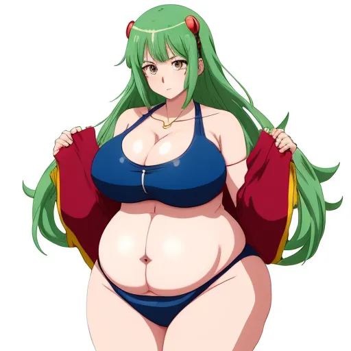 a woman in a bikini with green hair and a green wig is posing for the camera with her hands on her hips, by Toei Animations