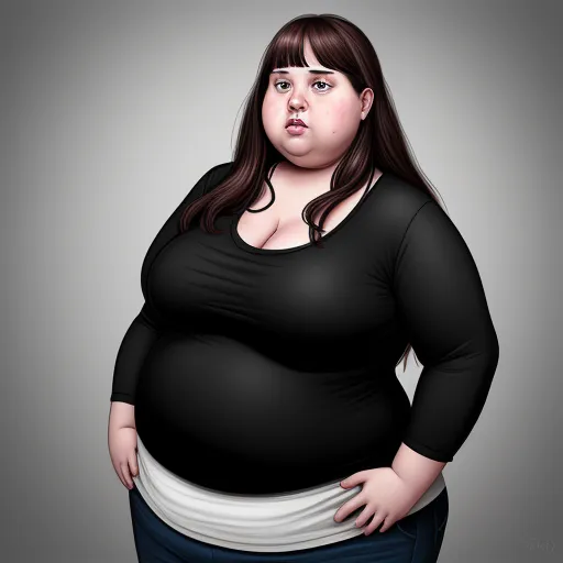 text to.image ai - a fat woman with a black top and white skirt is standing in front of a gray background and has her hands on her hips, by Botero