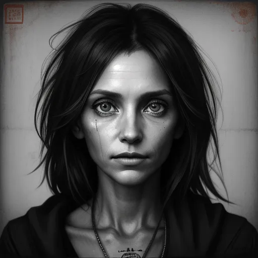 a woman with a necklace and a black shirt on is looking at the camera with a serious look on her face, by Anton Semenov