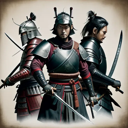 image resolution enhancer - two men in armor standing next to each other with swords in their hands and one holding a sword in his hand, by Baiōken Eishun