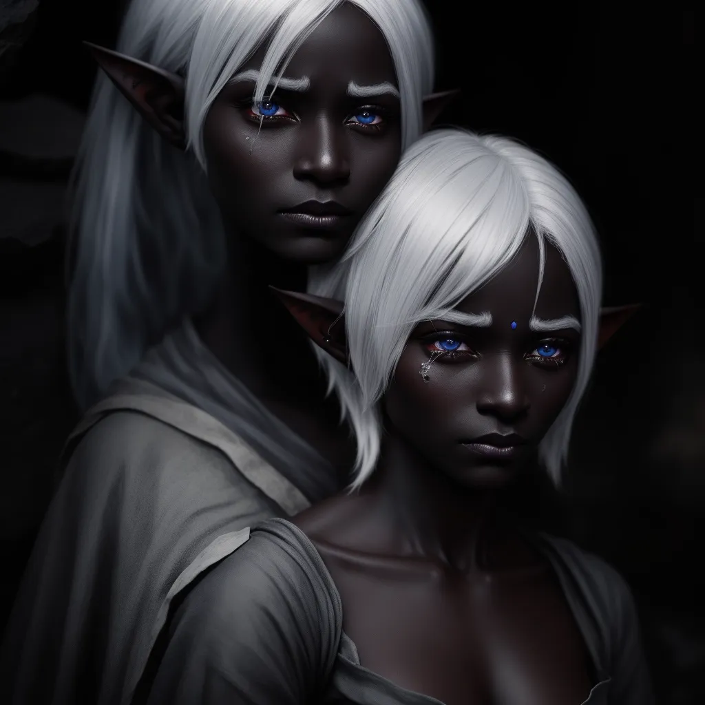 two white haired women with blue eyes and white hair, one with white hair and one with blue eyes, by Lois van Baarle