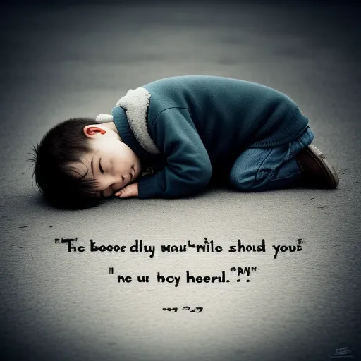 ai based photo enhancer - a young child is sleeping on the ground with a quote written on it that says, the boooo day nam while should you be up, by Caravaggio