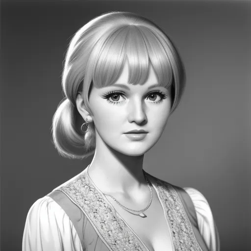 a black and white photo of a woman with blonde hair and a necklace on her neck and a necklace on her neck, by Hirohiko Araki