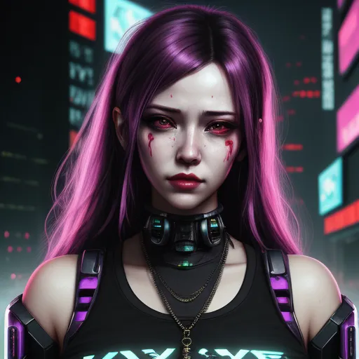 a woman with pink hair and a black top with a gun in her hand and a city in the background, by Lois van Baarle
